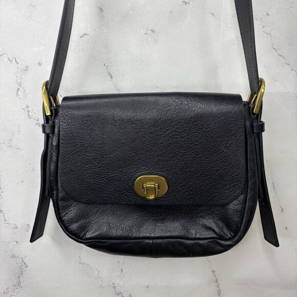 Fossil Women's Harper Saddle Leather Crossbody Bag Black Gold Retro Chic - Picture 5 of 16